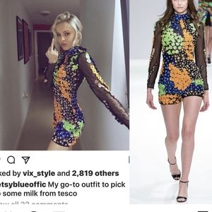 Editorial couture beaded sheer 4k Mimi Tran flower dress romper xs